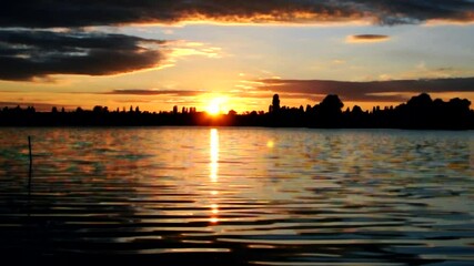 Wall Mural - beautiful autumn sunset river sky reflection water autumn landscape
