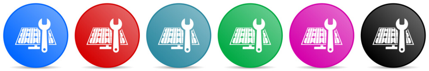 Poster - Solar panel service vector icons, set of circle gradient buttons in 6 colors options for webdesign and mobile applications