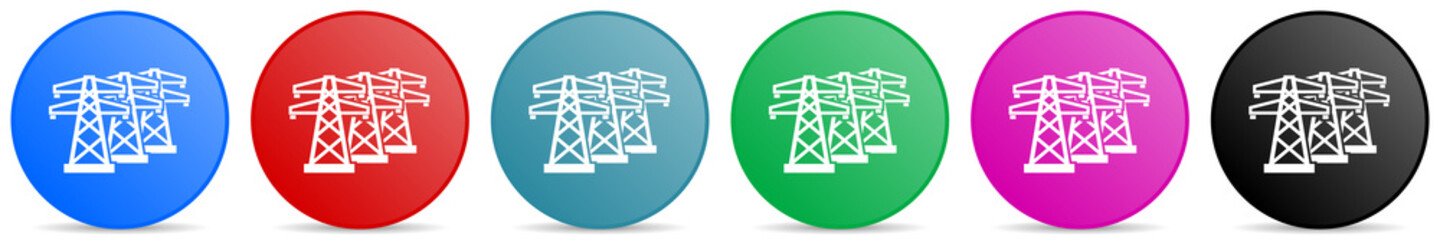 Aufkleber - Power line, energy towers vector icons, set of circle gradient buttons in 6 colors options for webdesign and mobile applications