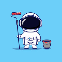 Wall Mural - Cute astronaut with paint and bucket