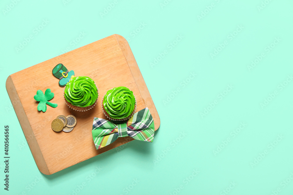 Composition for St. Patrick's Day on color background