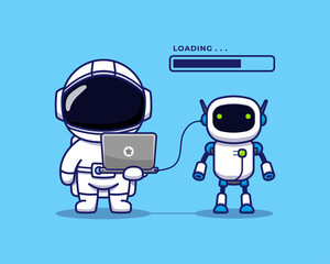 Wall Mural - Cute astronaut with space robot 