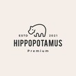 hippopotamus hipster vintage logo vector icon illustration