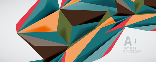 Vector triangle geometric backgrounds. Low poly 3d shape on light backdrop. Vector illustration for covers, banners, flyers and posters and other designs