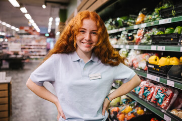 Wall Mural - Confident supermarket assistant