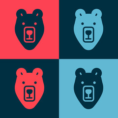 Poster - Pop art Bear head icon isolated on color background. Vector.