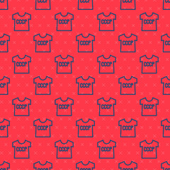 Poster - Blue line USSR t-shirt icon isolated seamless pattern on red background. Vector.