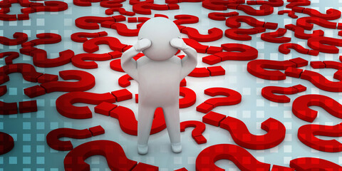 Poster - 3d illustration man lying on a red question mark

