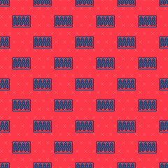 Sticker - Blue line Board game icon isolated seamless pattern on red background. Vector.