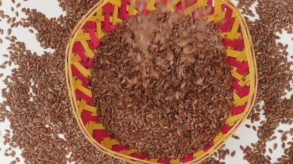 Sticker - Micro shot of dropping flax seeds  in a craft bowl