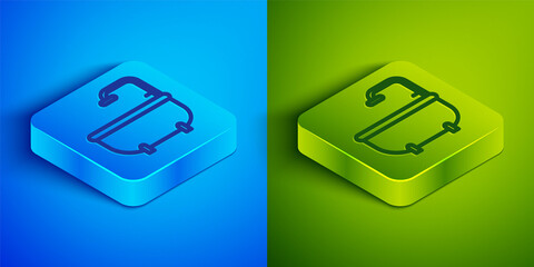 Wall Mural - Isometric line Bathtub icon isolated on blue and green background. Square button. Vector.