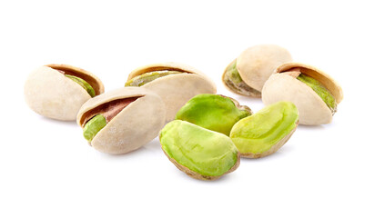 Salted Pistachio nuts in closeup isolated