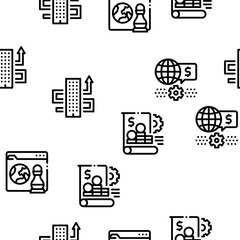 Poster - Global Business Finance Strategy Seamless Pattern Vector Thin Line. Illustrations