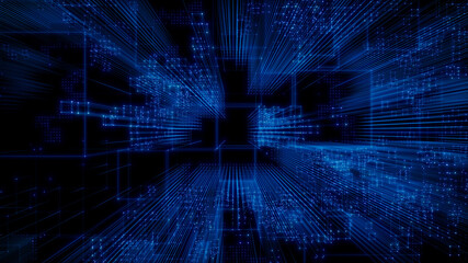 Futuristic, Blue Digital Grid background. Network Tech Wallpaper. 3D Render 