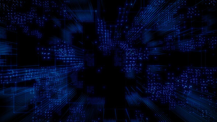 Futuristic, Blue Digital Grid background. Network Tech Wallpaper. 3D Render 