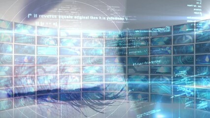 Poster - Animation of a human eye with data and information moving over multiple screens
