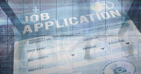 Animation of fast forward people moving over job application form