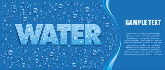 blue background with many fresh water drops and place for text