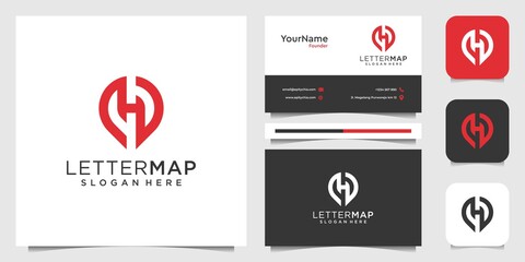 Poster - Pin location with letter h logo and business card inspiration