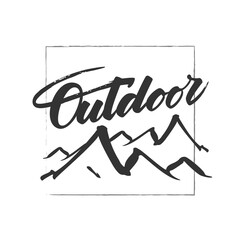 Leinwandbilder - Hand drawn Modern brush lettering composition of Outdoor adventure with silhouette of mountains. T-shirt design.