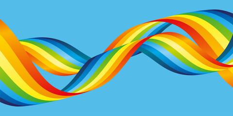 Sticker - Illustration with abstract rainbow in blue sky.