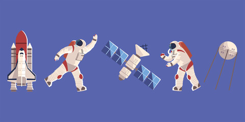 Wall Mural - space explorer, astronaut in spacesuit satellite and spaceship