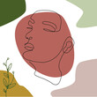 © SomethingCool! - Continuous line of woman portrait. Flat minimal art female face with pastel colors. One drawing single line art. Minimalist contour for home decor like posters, backgrounds, wall art, tote bag. Vector