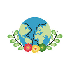 Sticker - beautiful flowers and leafs crown in earth planet