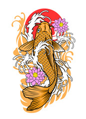 Poster - koi fish tattoo design in vintage look