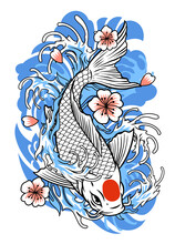 Tattoo Design Of Koi Fish In Vintage Style