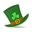 © Elena Iakovleva - Green St. Patrick's Day hat with clover leaf. Leprechaun's hat with shamrock. Vector illustration in modern flat design. For banner, poster, cards, invitation, flyer.