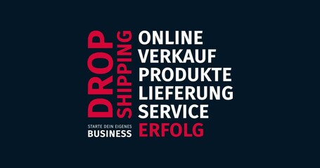 Wall Mural - dropshipping. starte dein eigenes business. animierte schlagwortwolke. kinetische text animation.