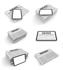 Wall Mural - Newspaper and tablet pc on a white background. Blank space for news page template. 3D rendering