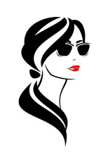 Elegant Woman With Low Ponytail Wearing Red Lipstick And Sunglasses - Glamour And Beauty Concept Vector Portrait