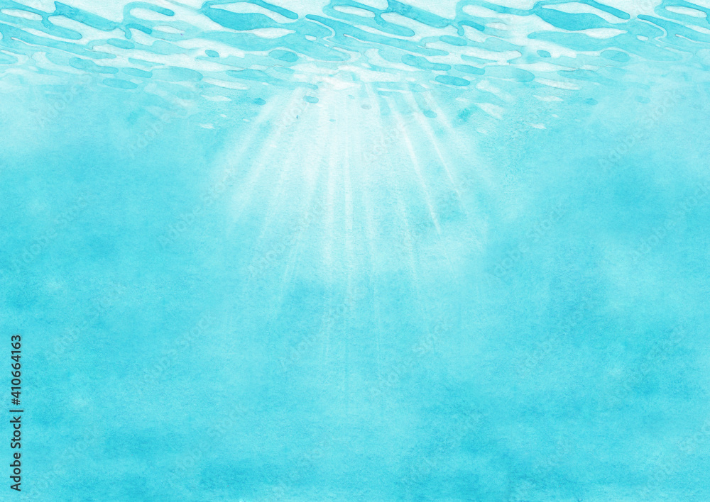 Sunbeams under the rippled ocean water surface - obrazy, fototapety, plakaty 