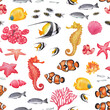 Watercolor collection of sea and ocean creatures