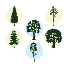 Canvas Print - bunsle of six trees plants forest silhouettes icons