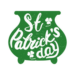 Wall Mural - happy saint patricks day lettering in cauldron