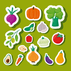 Sticker - pattern of vegetables healthy food in green background