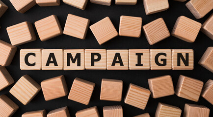 Poster - Word CAMPAIGN made with wood building blocks