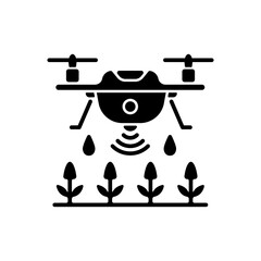 farming drones black glyph icon. precision agriculture. drone mapping and analyzing. monitor crop gr