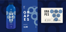 Grapes. Flat Vector Illustration. Price Tag, Label, Packaging And Product Poster. Label Design Template On A Bottle. Minimalistic, Modern Label.