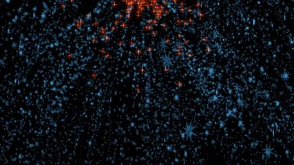 Wall Mural - isolated black background. abstract fireworks of falling and burning stars and flying snowflakes at 