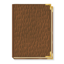An Old Book With A Brown Leather Cover With Gold Corners