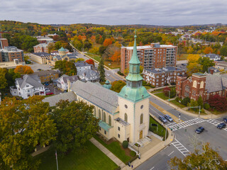 Wall Mural - Trinity Lutheran Church at 73 Lancaster Street in historic downtown of Worcester, Massachusetts MA, USA. 