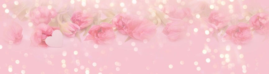 Wall Mural - Spring floral banner with soft pastel colors - background panorama - concept Mother's Day, Valentine's Day, wedding or birthday