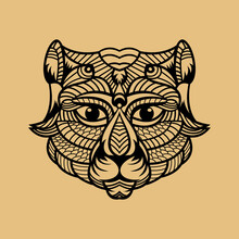 Cat Head With Line Art Style Design Vector