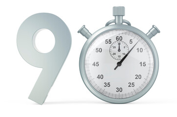 Poster - 90 number with stopwatch. 3D rendering