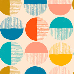 Colorful round Icons. Hand drawn shapes. Contemporary modern trendy Vector Seamless Pattern. Square wallpaper. Trendy Background