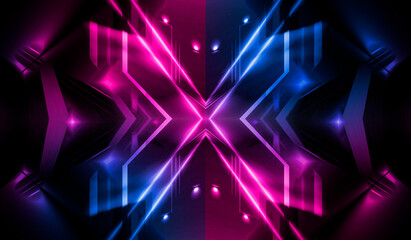 Wall Mural - abstract blue background with neon rays, flashes of light, faces, lines. cosmic abstract background 